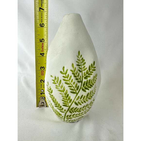 Rustic Fern Pottery Vase Organic Shape Warm White Green Fern Leaves - Picture 12 of 12